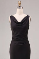 Load image into Gallery viewer, Simple Black Satin Cowl Neck Mermaid Long Formal Dress