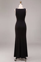 Load image into Gallery viewer, Simple Black Satin Cowl Neck Mermaid Long Formal Dress