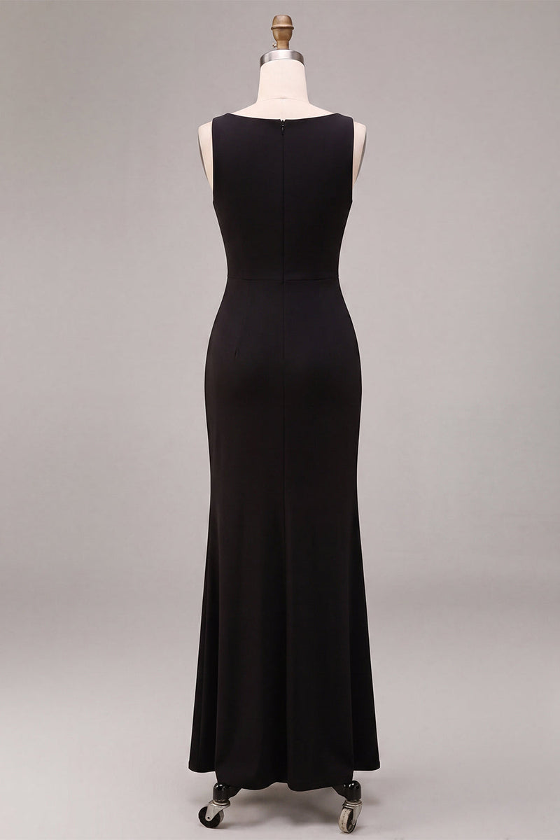 Load image into Gallery viewer, Simple Black Satin Cowl Neck Mermaid Long Formal Dress