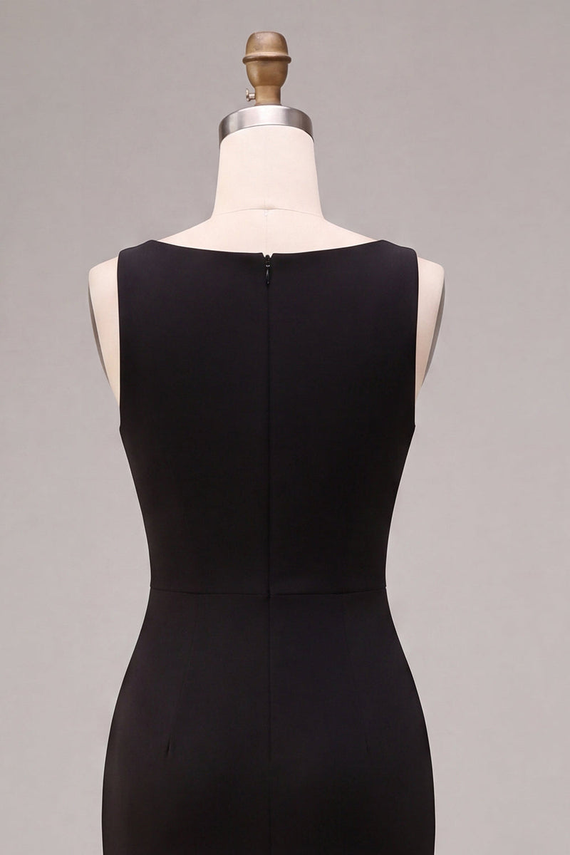 Load image into Gallery viewer, Simple Black Satin Cowl Neck Mermaid Long Formal Dress