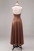 Load image into Gallery viewer, Simple A Line Satin Coffee Halter Neck Long Formal Dress
