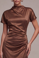 Load image into Gallery viewer, Coffee Mermaid Satin High Neck Long Formal Dress with Sleeves