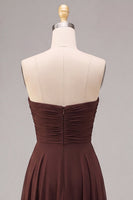 Load image into Gallery viewer, A Line Dark Coffee Ruched Strapless Long Formal Dress