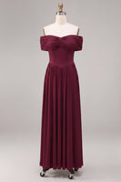 Load image into Gallery viewer, Burgundy A Line Ruched Off The Shoulder Long Formal Dress