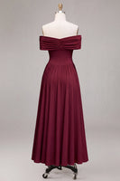 Load image into Gallery viewer, Burgundy A Line Ruched Off The Shoulder Long Formal Dress
