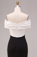 Load image into Gallery viewer, Black and White Mermaid Off the Shoulder Satin Ruched Long Formal Dress