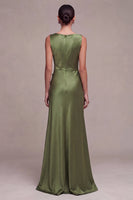 Load image into Gallery viewer, Simple Black Mermaid Boat Neck Satin Long Formal Dress with Slit
