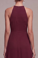 Load image into Gallery viewer, Burgundy Cut Out Round Neck A Line Long Formal Dress with Sash
