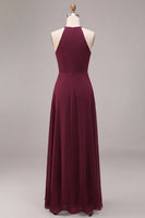 Load image into Gallery viewer, Burgundy Cut Out Round Neck A Line Long Formal Dress with Sash