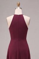 Load image into Gallery viewer, Burgundy Cut Out Round Neck A Line Long Formal Dress with Sash