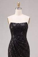 Load image into Gallery viewer, Sparkly Black Sequins Strapless Mermaid Floral Long Formal Dress with Slit