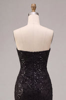 Load image into Gallery viewer, Sparkly Black Sequins Strapless Mermaid Floral Long Formal Dress with Slit