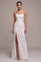 Load image into Gallery viewer, Sparkly Black Sequins Strapless Mermaid Floral Long Formal Dress with Slit