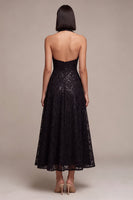 Load image into Gallery viewer, Sparkly A Line Black Halter Sequins Floral Long Formal Dress