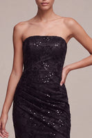 Load image into Gallery viewer, Black Sparkly Strapless Sequins Flroal Long Mermaid Formal Dress