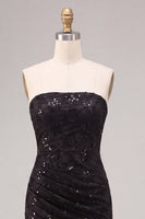 Load image into Gallery viewer, Black Sparkly Strapless Sequins Flroal Long Mermaid Formal Dress