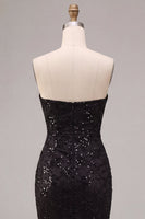Load image into Gallery viewer, Black Sparkly Strapless Sequins Flroal Long Mermaid Formal Dress