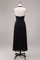 Load image into Gallery viewer, Black Pleated A Line Chiffon Halter V Neck Long Formal Dress