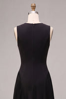 Load image into Gallery viewer, Simple Black A Line Pleated Round Neck Long Formal Dress
