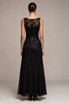Black Sparkly Floral Sequins A Line Long Formal Dress