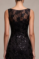 Load image into Gallery viewer, Black Sparkly Floral Sequins A Line Long Formal Dress