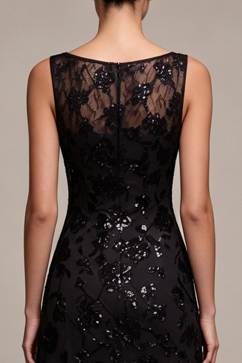 Load image into Gallery viewer, Black Sparkly Floral Sequins A Line Long Formal Dress