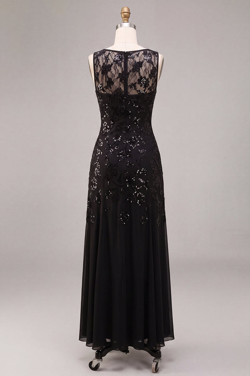 Load image into Gallery viewer, Black Sparkly Floral Sequins A Line Long Formal Dress