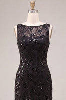 Load image into Gallery viewer, Black Sparkly Floral Sequins A Line Long Formal Dress
