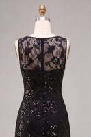 Load image into Gallery viewer, Black Sparkly Floral Sequins A Line Long Formal Dress