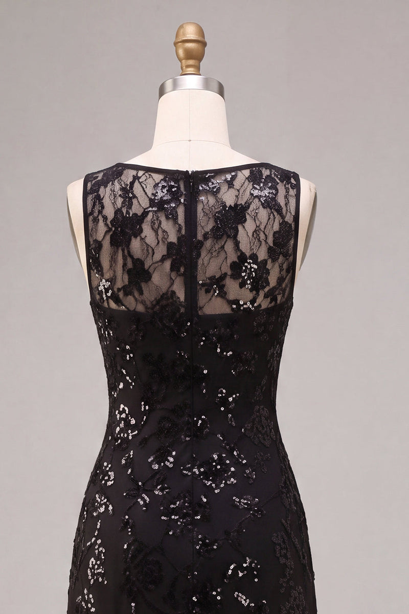 Load image into Gallery viewer, Black Sparkly Floral Sequins A Line Long Formal Dress