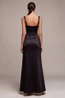 Load image into Gallery viewer, Black Satin Draped Thick Straps Mermaid Long Formal Dress