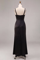 Load image into Gallery viewer, Black Satin Draped Thick Straps Mermaid Long Formal Dress