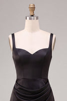 Load image into Gallery viewer, Black Satin Draped Thick Straps Mermaid Long Formal Dress