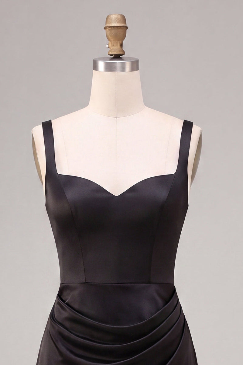 Load image into Gallery viewer, Black Satin Draped Thick Straps Mermaid Long Formal Dress