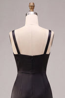 Load image into Gallery viewer, Black Satin Draped Thick Straps Mermaid Long Formal Dress