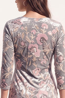 Load image into Gallery viewer, Sparkly Grey Floral Velvet V-Neck Bodycon Midi Work Dress with Sash