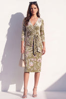 Load image into Gallery viewer, Sparkly Grey Floral Velvet V-Neck Bodycon Midi Work Dress with Sash