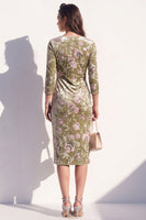 Load image into Gallery viewer, Sparkly Grey Floral Velvet V-Neck Bodycon Midi Work Dress with Sash