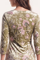 Load image into Gallery viewer, Sparkly Grey Floral Velvet V-Neck Bodycon Midi Work Dress with Sash