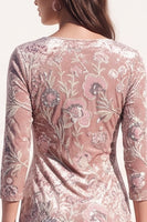 Load image into Gallery viewer, Sparkly Grey Floral Velvet V-Neck Bodycon Midi Work Dress with Sash