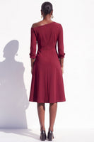 Load image into Gallery viewer, Light Purple A Line Ruched One Shoulder 3/4 Sleeves Midi Work Dress