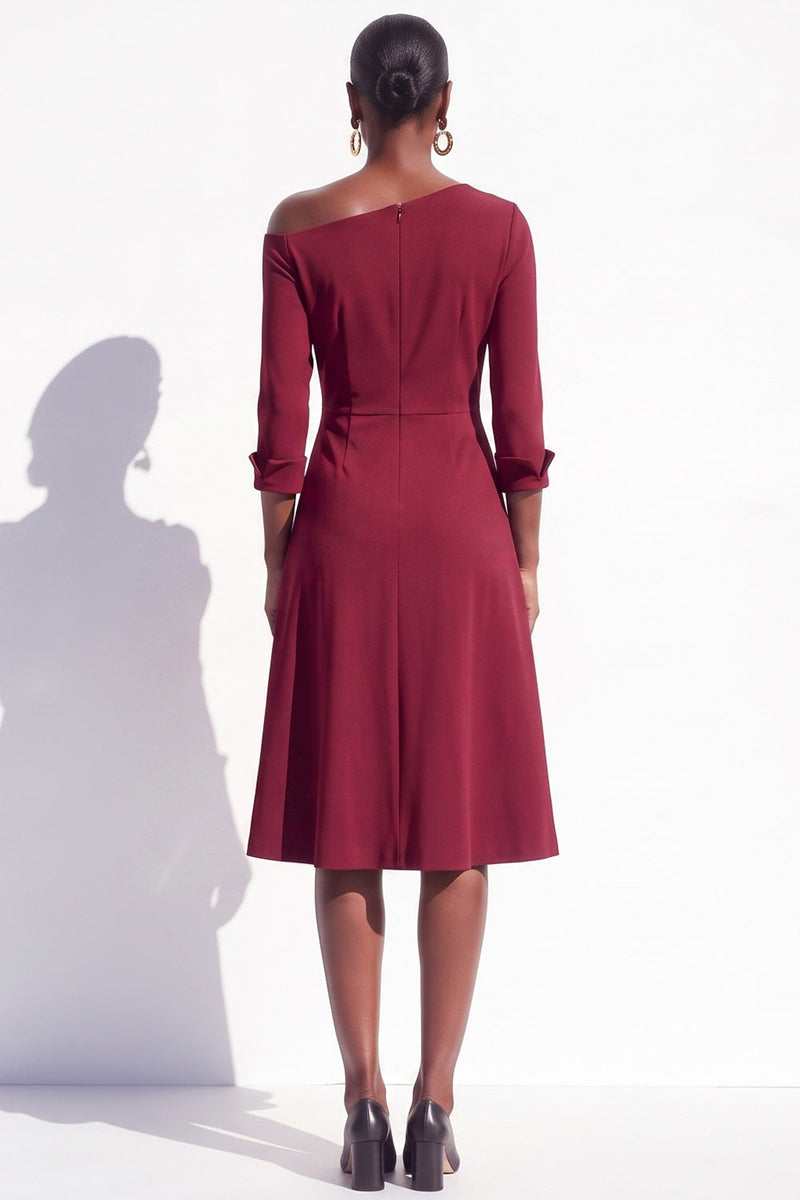 Load image into Gallery viewer, Light Purple A Line Ruched One Shoulder 3/4 Sleeves Midi Work Dress