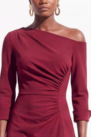 Load image into Gallery viewer, Light Purple A Line Ruched One Shoulder 3/4 Sleeves Midi Work Dress