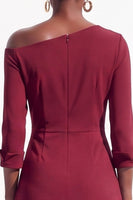 Load image into Gallery viewer, Light Purple A Line Ruched One Shoulder 3/4 Sleeves Midi Work Dress