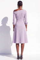 Load image into Gallery viewer, Light Purple A Line Ruched One Shoulder 3/4 Sleeves Midi Work Dress