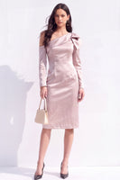 Load image into Gallery viewer, White Asymmetrical Neck Satin Bodycon Midi Work Dress with Bow