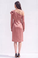Load image into Gallery viewer, White Asymmetrical Neck Satin Bodycon Midi Work Dress with Bow