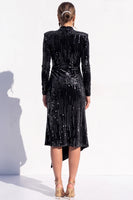 Load image into Gallery viewer, Pink Sparkly Sequin Velvet Bodycon High Neck Midi Work Dress with Slit