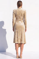 Load image into Gallery viewer, Pink Sparkly Sequin Velvet Bodycon High Neck Midi Work Dress with Slit