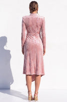Load image into Gallery viewer, Pink Sparkly Sequin Velvet Bodycon High Neck Midi Work Dress with Slit